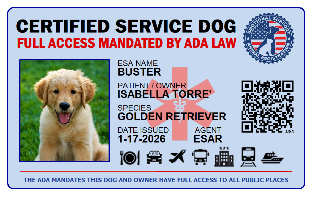 Certified Service Animal ID Card